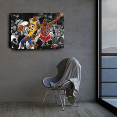 Michael Jordan & Magic Johnson Canvas – Bulls Lakers Basketball Wall Art for Home