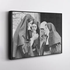 Smoking Nuns Canvas Wall Art - Funny Religious Wall Decor Print