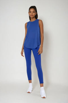 Sheer Striped Mesh Active Tank with Cut-Out Back Blue