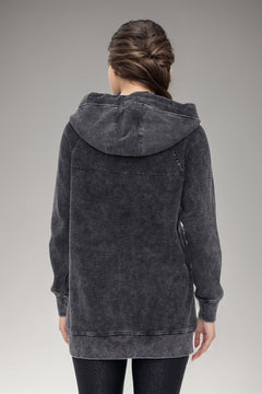 Oversized Waffle Knit Zip-Up Hoodie
