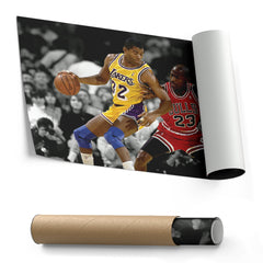 Michael Jordan & Magic Johnson Canvas – Bulls Lakers Basketball Wall Art for Home